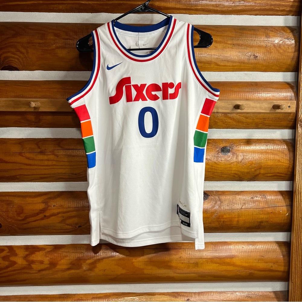 Nike NBA Sixers Maxey #0 White Jersey‎ with Multicolor Accents Youth Large